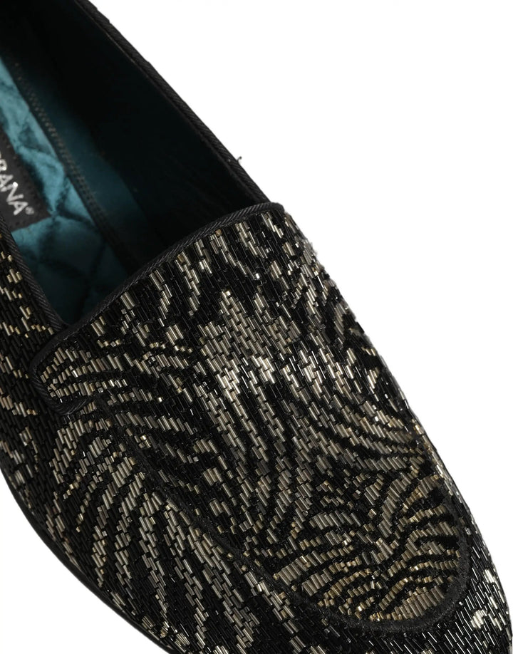 Dolce &amp; Gabbana Black Silver Embellished Dress Loafers Shoes