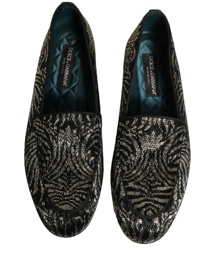 Dolce &amp; Gabbana Black Silver Embellished Dress Loafers Shoes