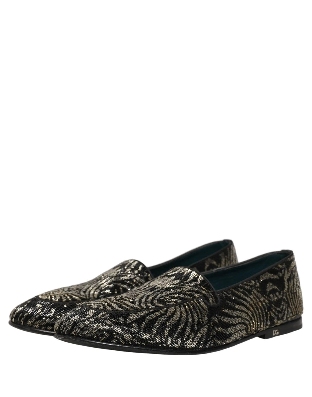 Dolce &amp; Gabbana Black Silver Embellished Dress Loafers Shoes