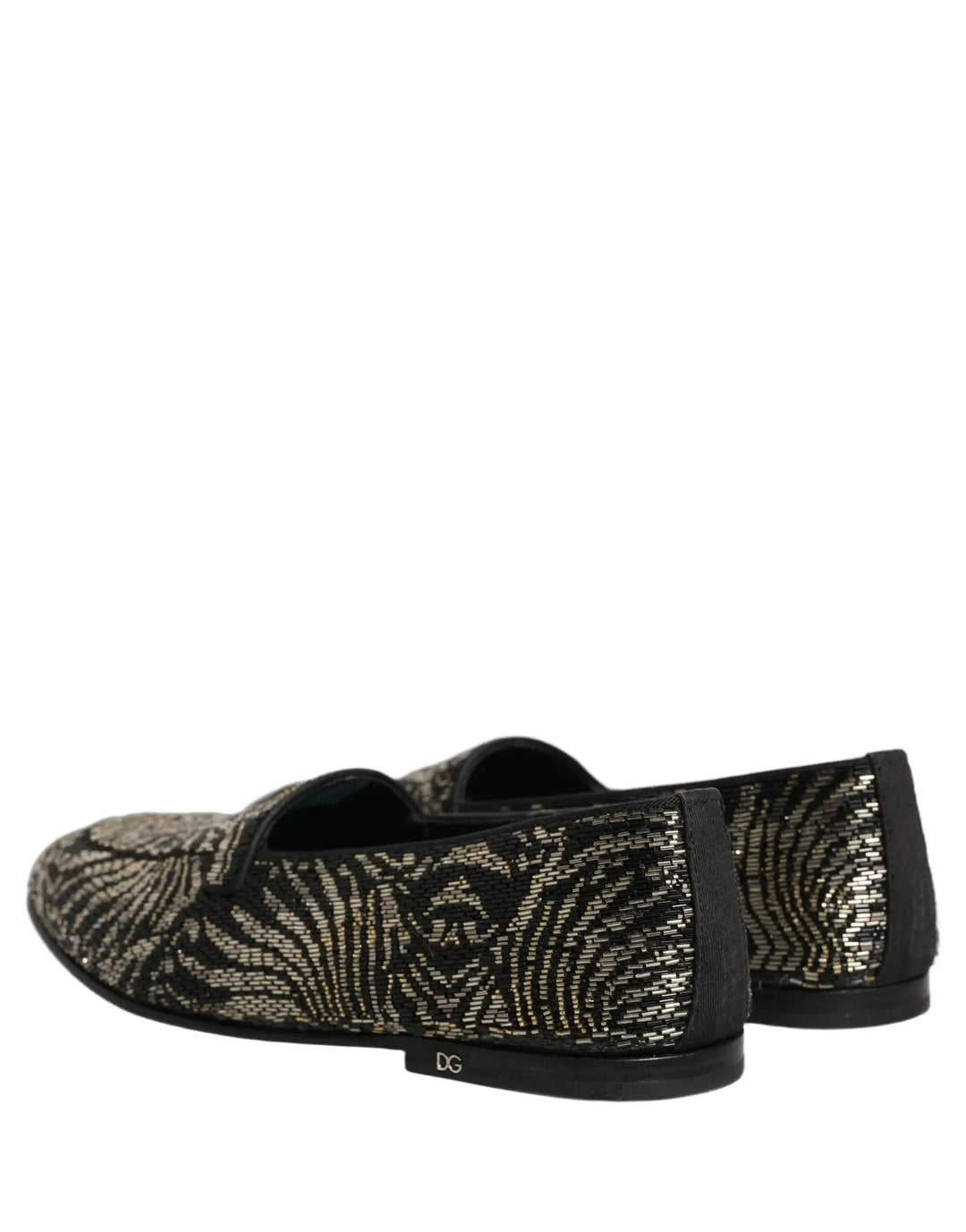 Dolce &amp; Gabbana Black Silver Embellished Dress Loafers Shoes