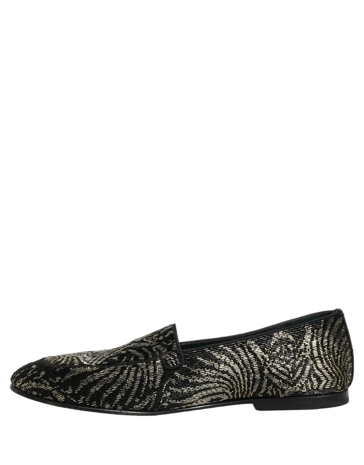 Dolce &amp; Gabbana Black Silver Embellished Dress Loafers Shoes