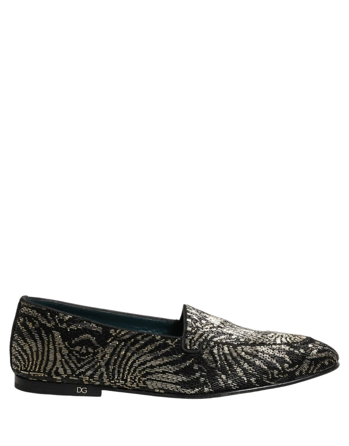 Dolce &amp; Gabbana Black Silver Embellished Dress Loafers Shoes