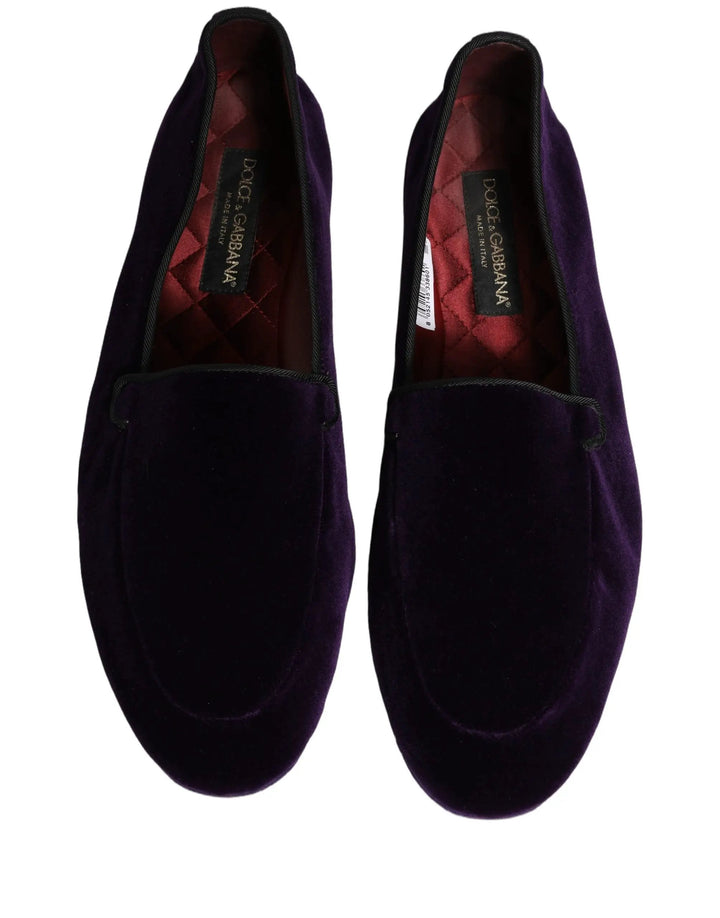 Dolce &amp; Gabbana Violet Velvet Slip On Men Flats Loafers Shoes