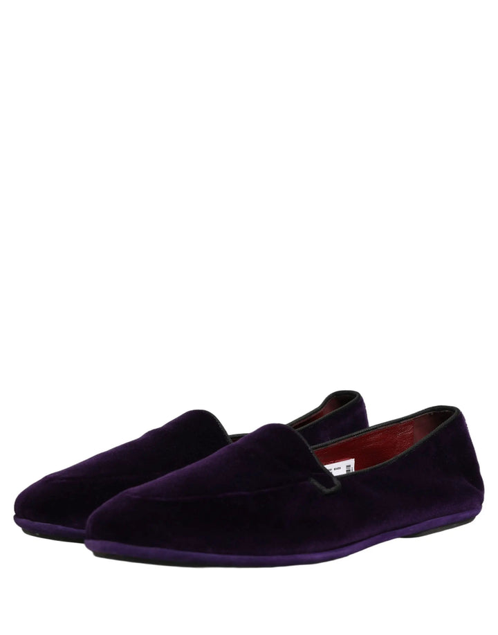 Dolce &amp; Gabbana Violet Velvet Slip On Men Flats Loafers Shoes