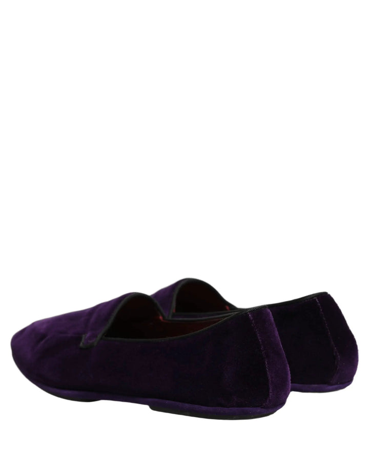 Dolce &amp; Gabbana Violet Velvet Slip On Men Flats Loafers Shoes