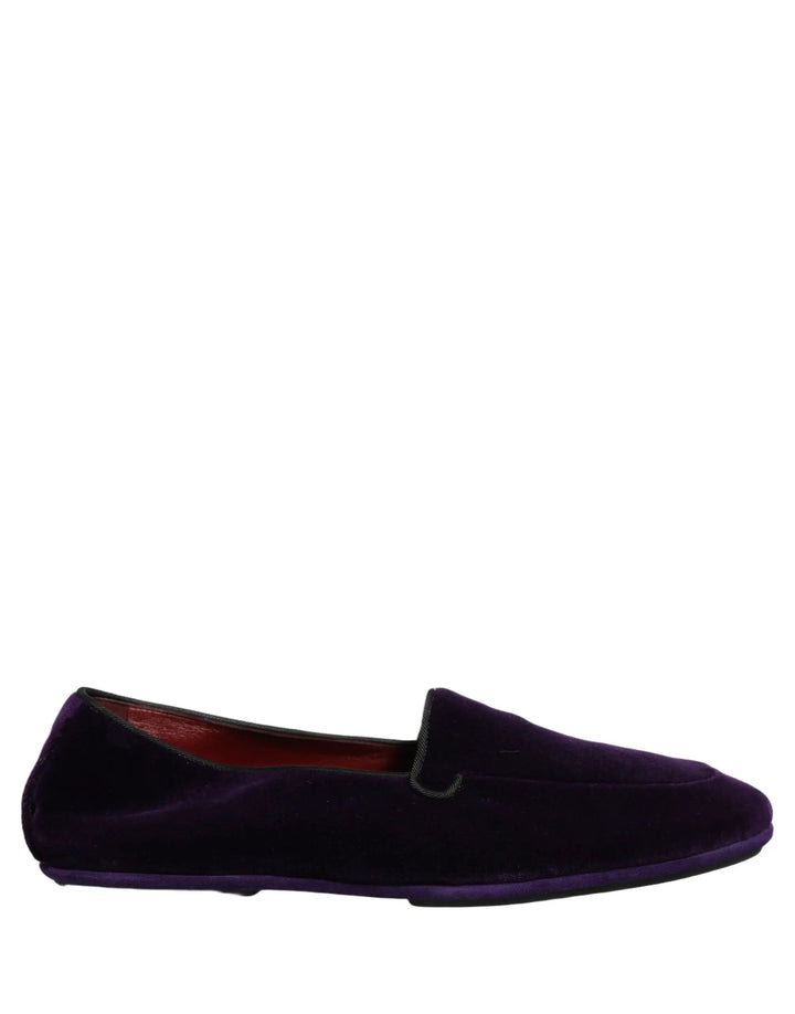 Dolce &amp; Gabbana Violet Velvet Slip On Men Flats Loafers Shoes