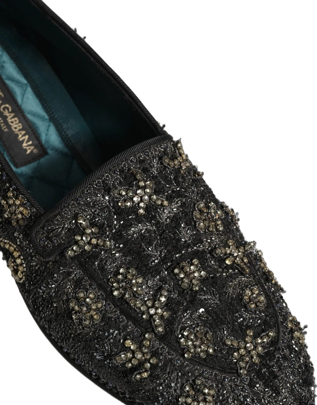 Dolce &amp; Gabbana Black Rhinestone Embellished Loafers Shoes