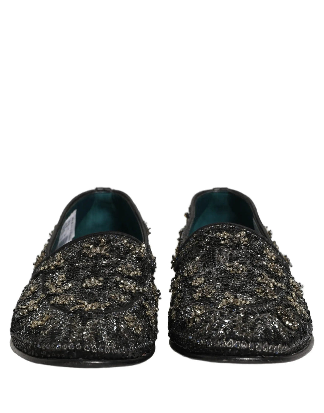 Dolce &amp; Gabbana Black Rhinestone Embellished Loafers Shoes