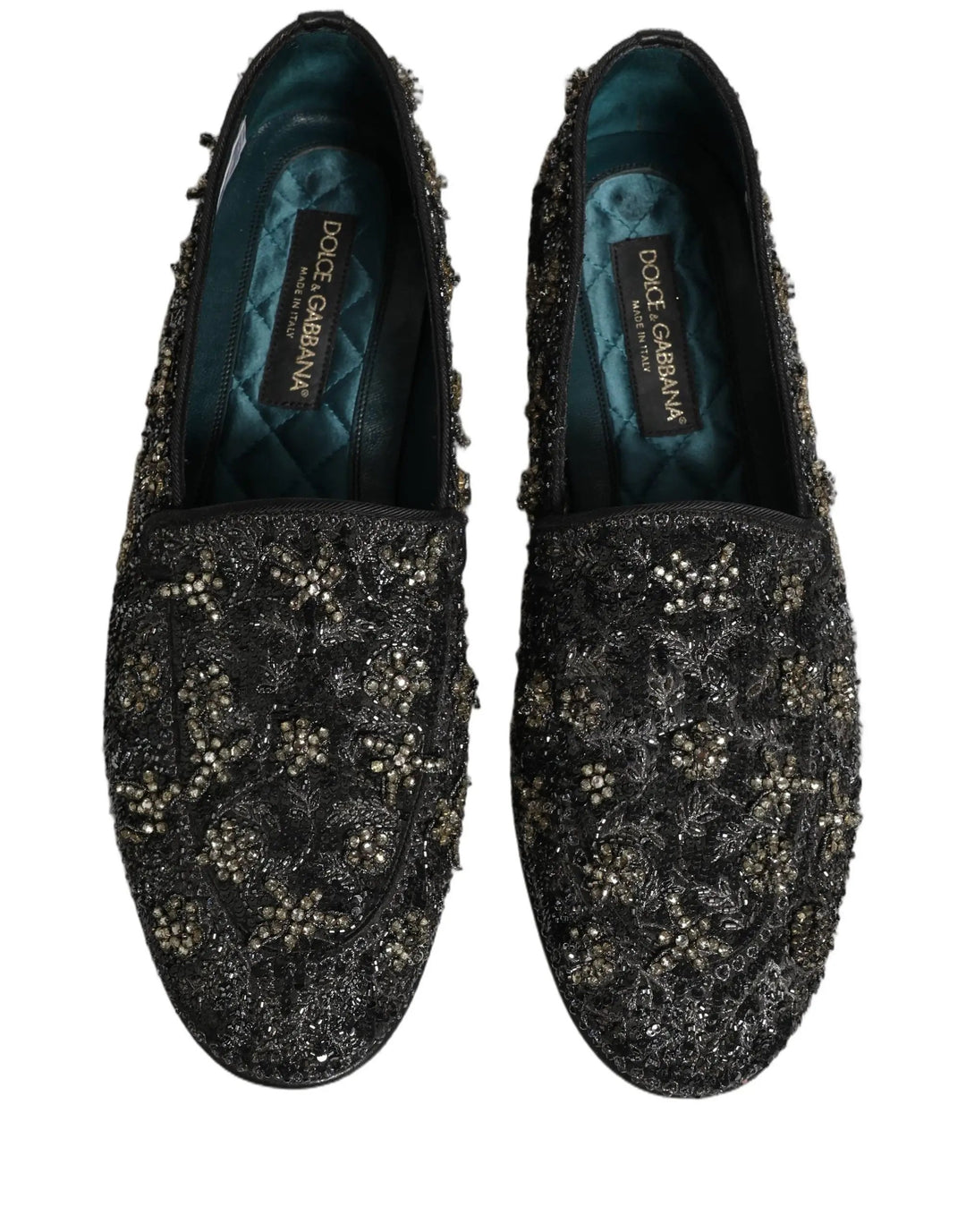 Dolce &amp; Gabbana Black Rhinestone Embellished Loafers Shoes