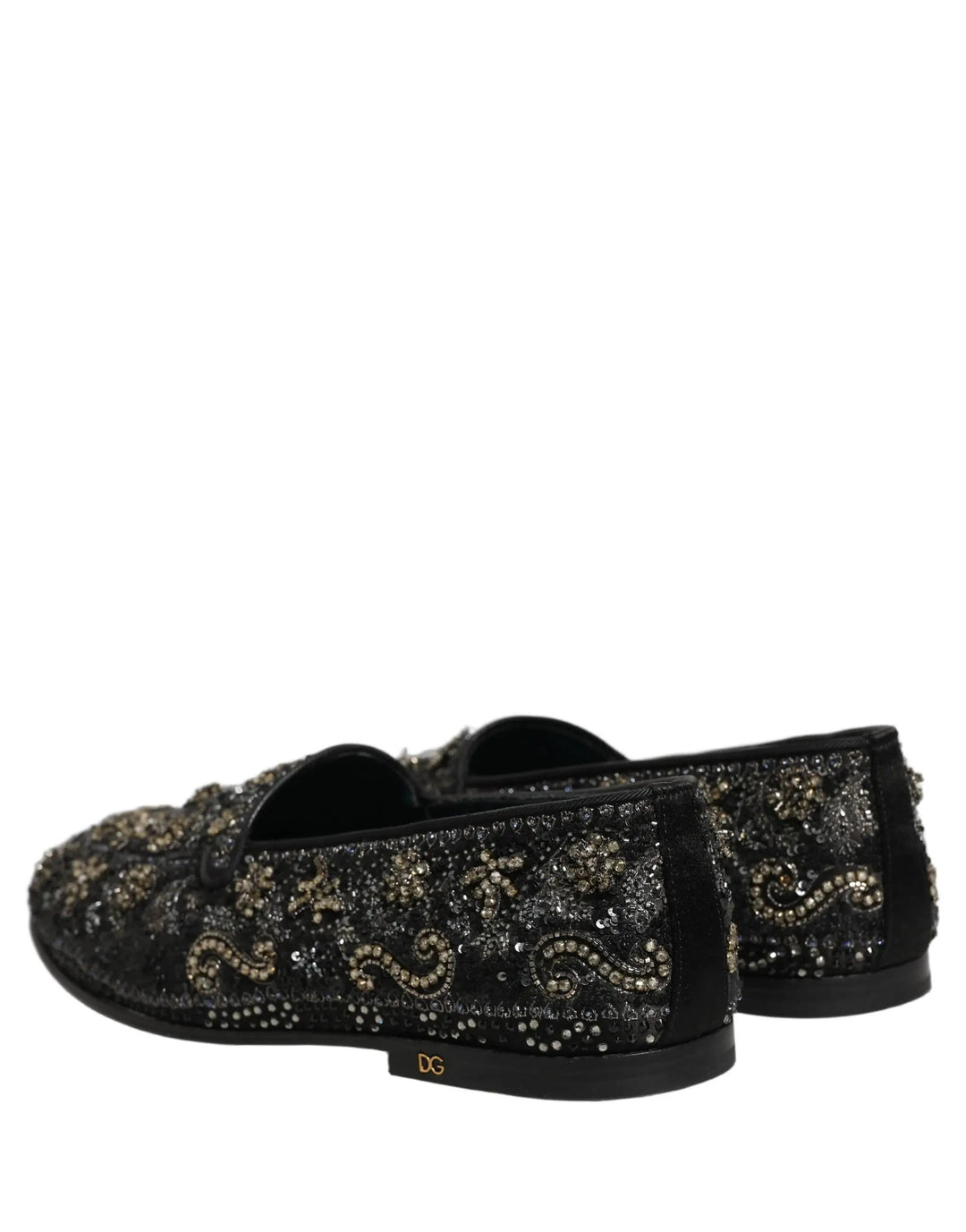 Dolce &amp; Gabbana Black Rhinestone Embellished Loafers Shoes
