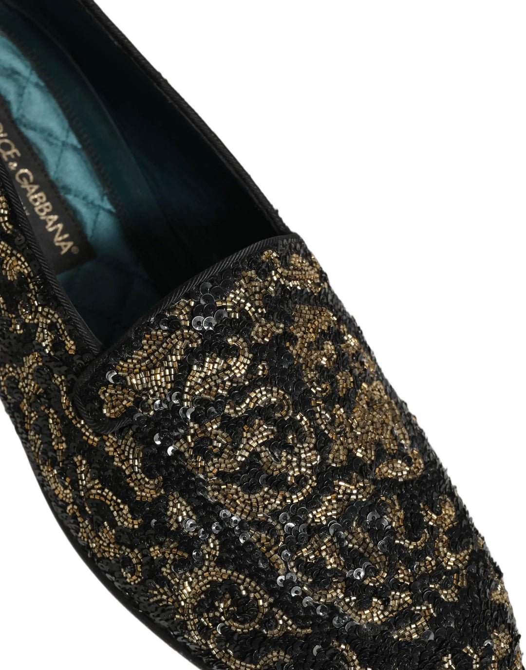 Dolce &amp; Gabbana Black Gold Embellished Dress Loafers Shoes