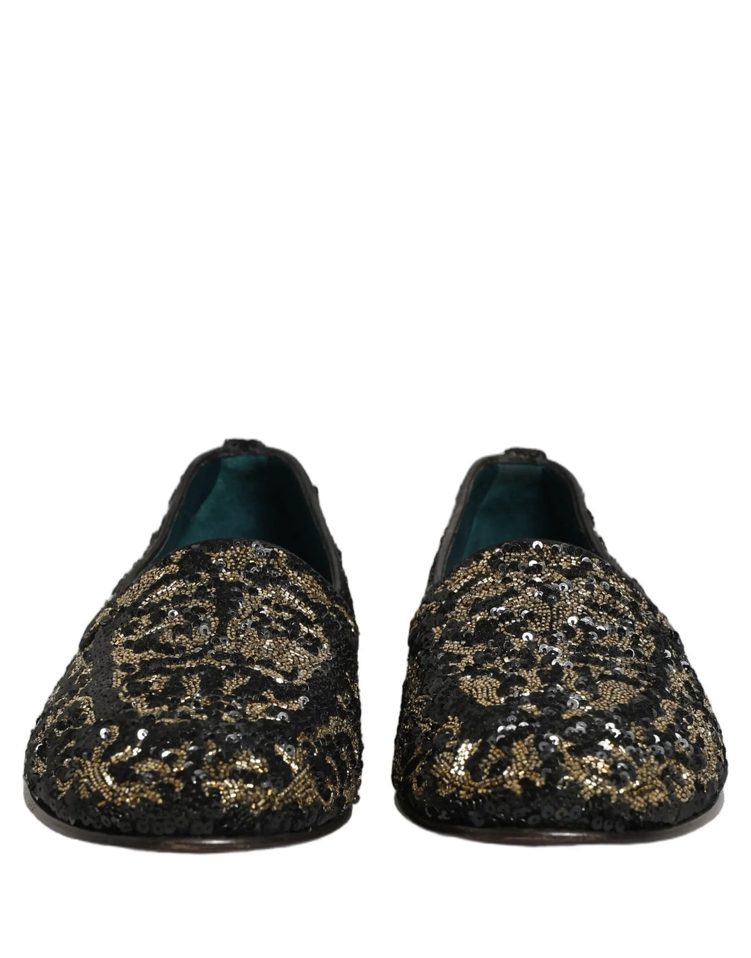 Dolce &amp; Gabbana Black Gold Embellished Dress Loafers Shoes
