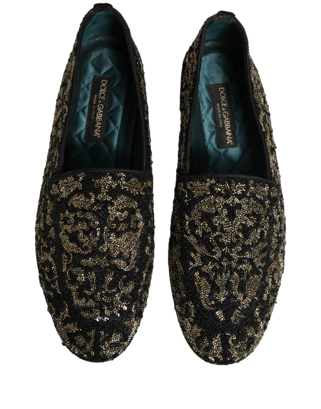 Dolce &amp; Gabbana Black Gold Embellished Dress Loafers Shoes