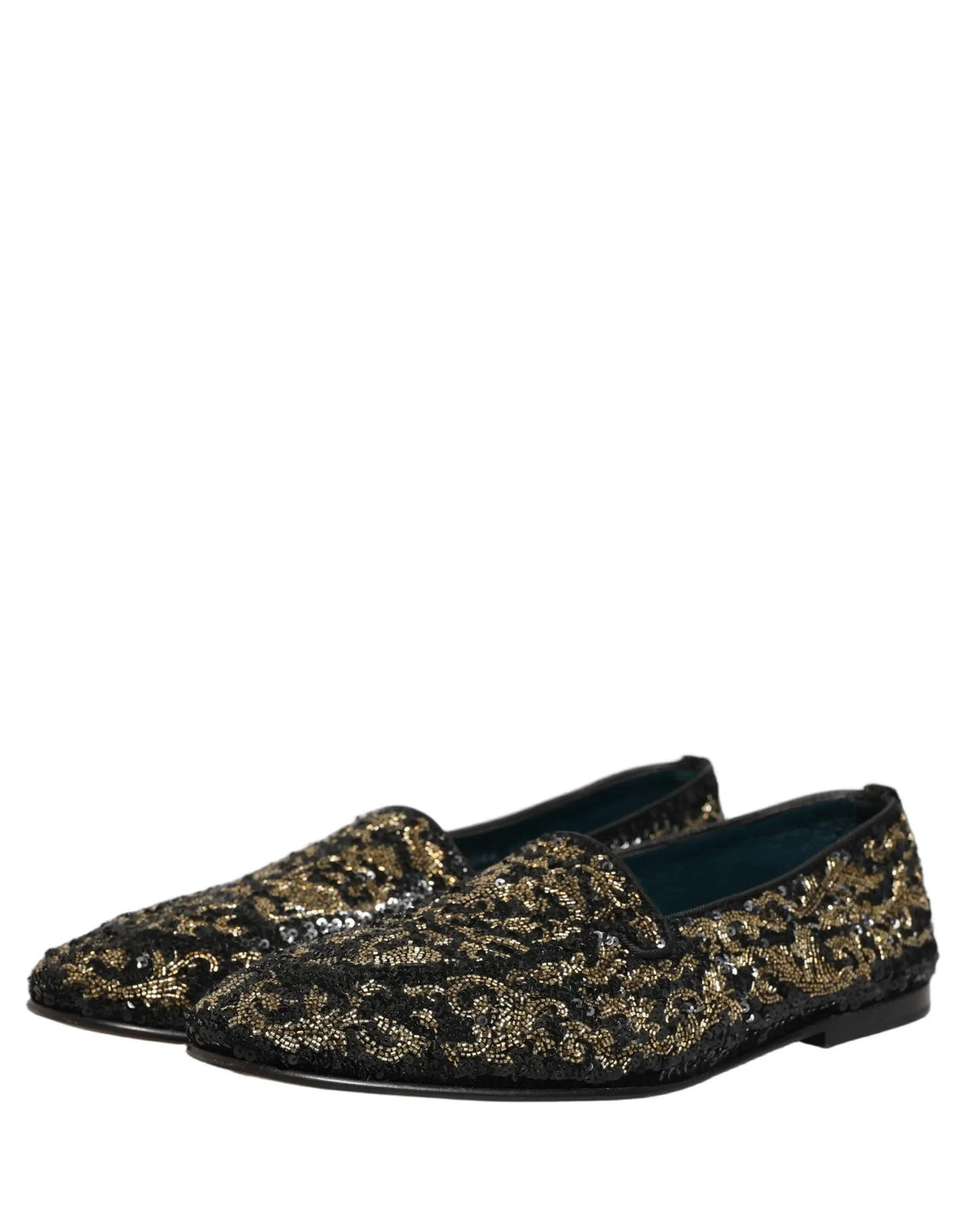 Dolce &amp; Gabbana Black Gold Embellished Dress Loafers Shoes