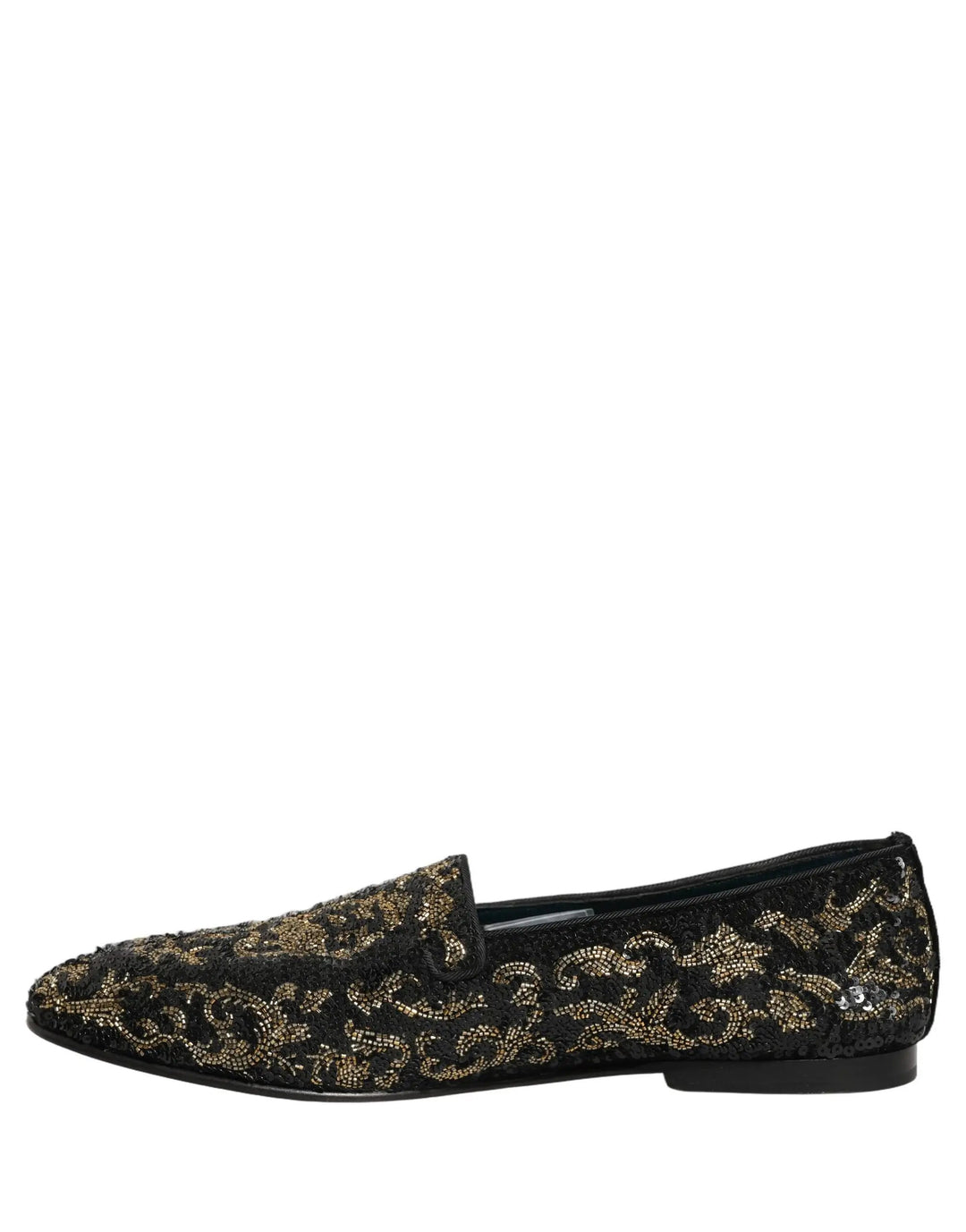 Dolce &amp; Gabbana Black Gold Embellished Dress Loafers Shoes