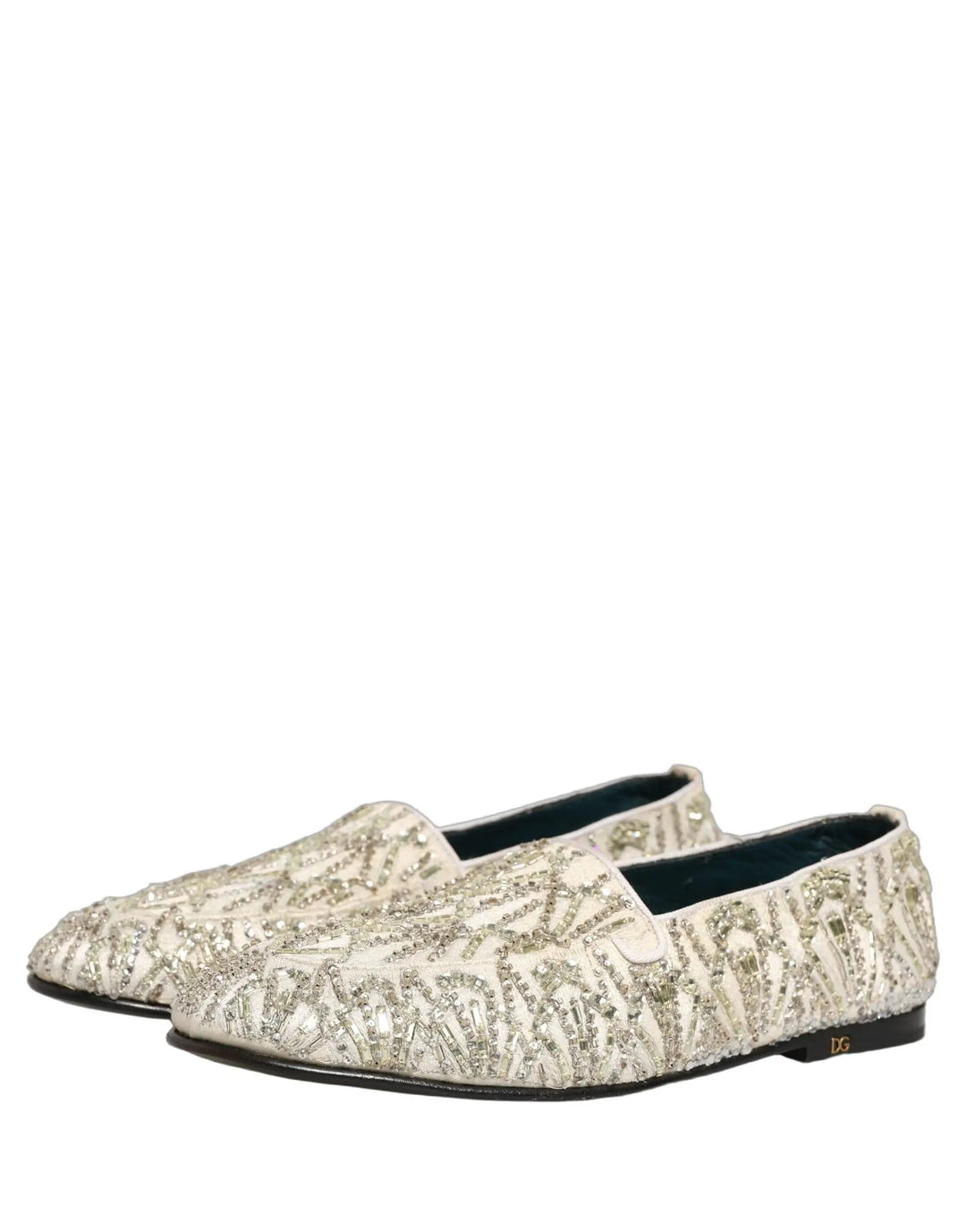 Dolce &amp; Gabbana White Velvet Embroidered Dress Loafers Shoes