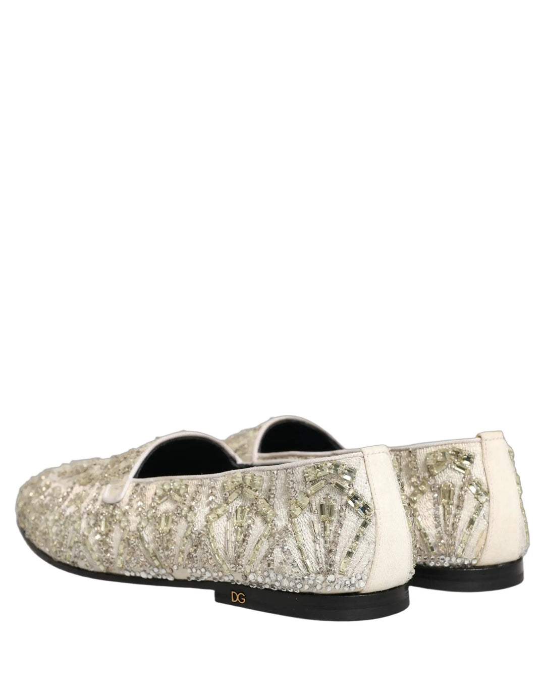 Dolce &amp; Gabbana White Velvet Embroidered Dress Loafers Shoes