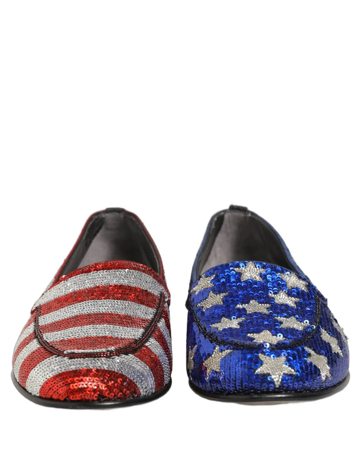 Dolce &amp; Gabbana Multicolor Flag Sequin Dress Loafers Shoes