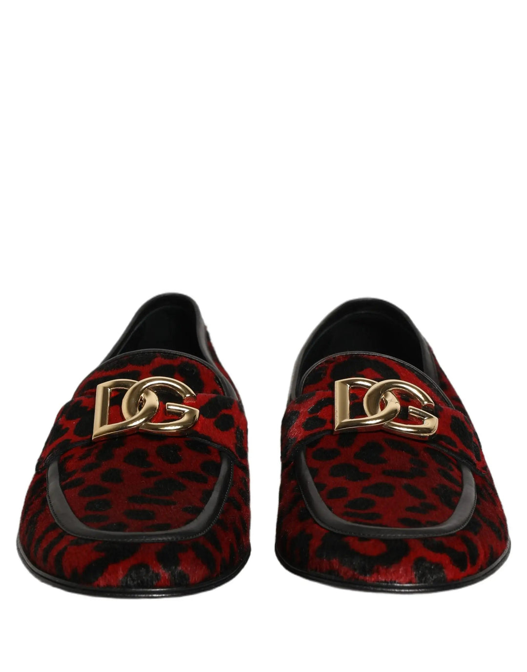 Dolce &amp; Gabbana Red Leopard Print Pony Hair Dress Loafers Shoes