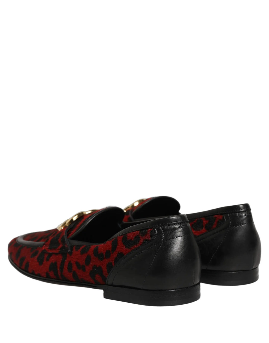 Dolce &amp; Gabbana Red Leopard Print Pony Hair Dress Loafers Shoes