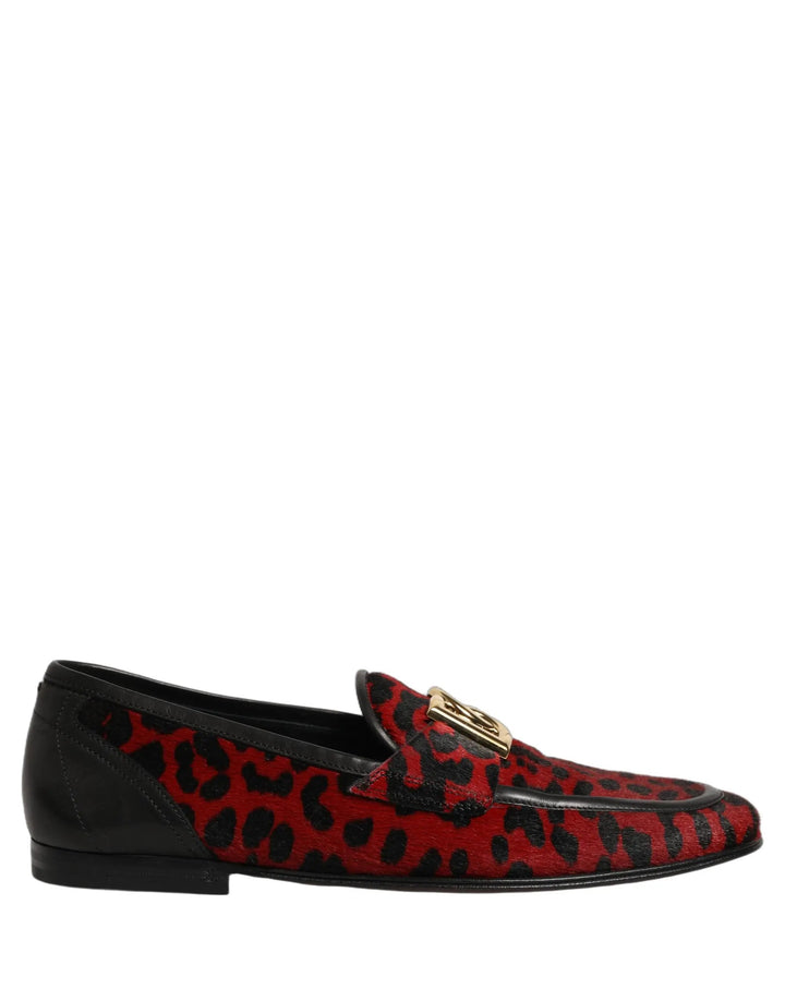 Dolce &amp; Gabbana Sample Sale | Dolce &amp; Gabbana Red Leopard Print Pony Hair Dress Loafers Shoes - | Designer outlet