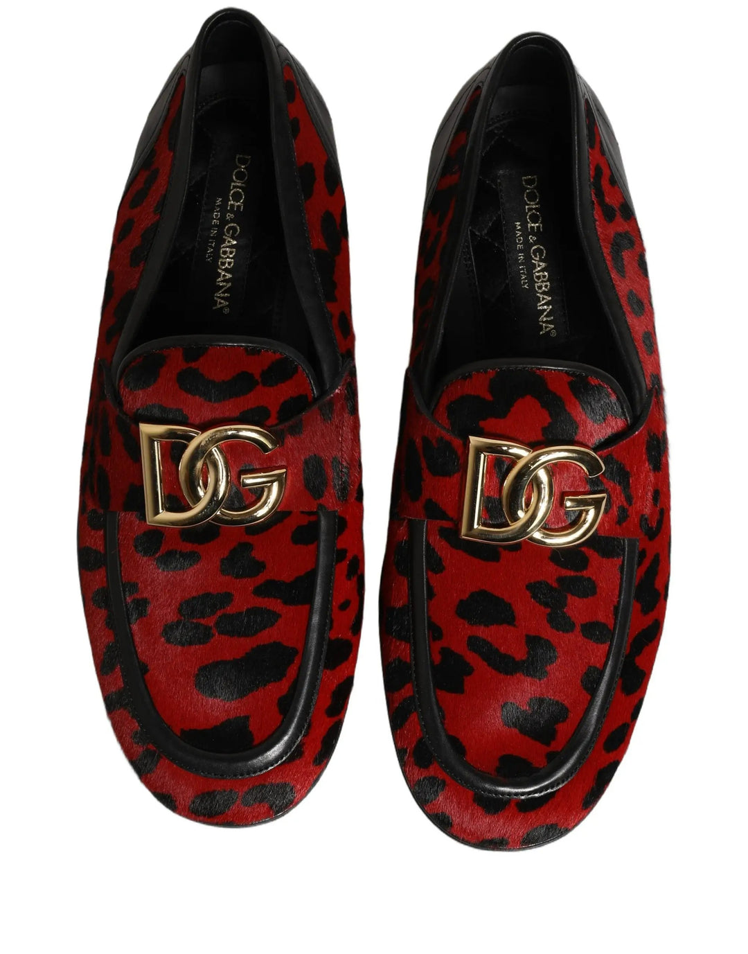 Dolce &amp; Gabbana Red Leopard Print Pony Hair Dress Loafers Shoes