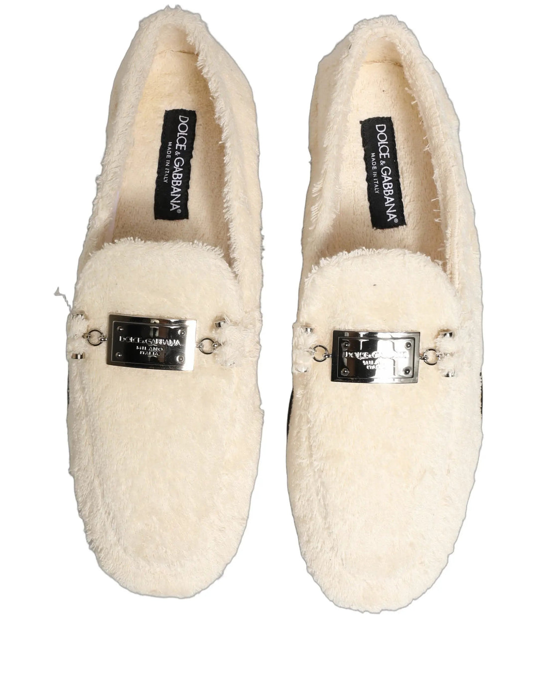 Dolce &amp; Gabbana White Fur Shearling Men Dress Loafers Shoes