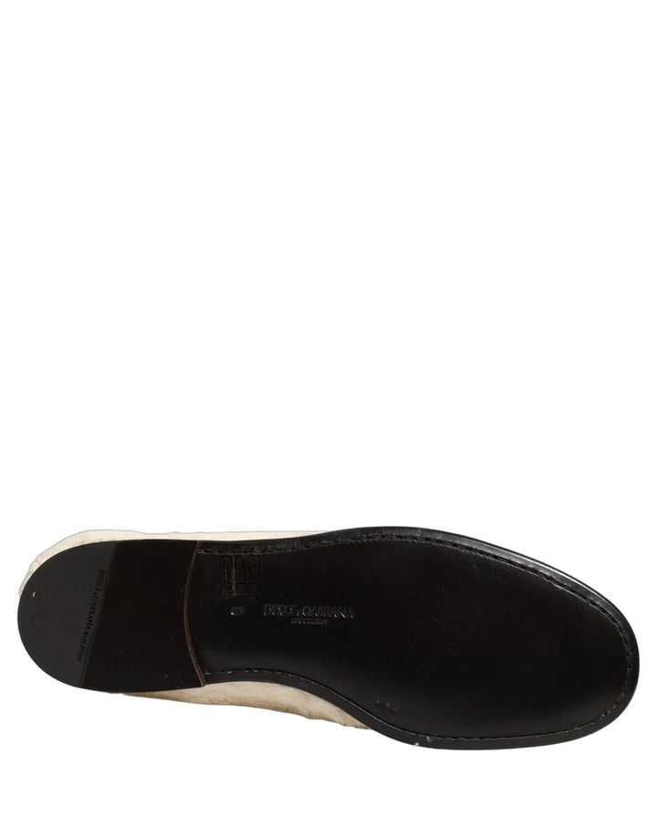 Dolce &amp; Gabbana White Fur Shearling Men Dress Loafers Shoes
