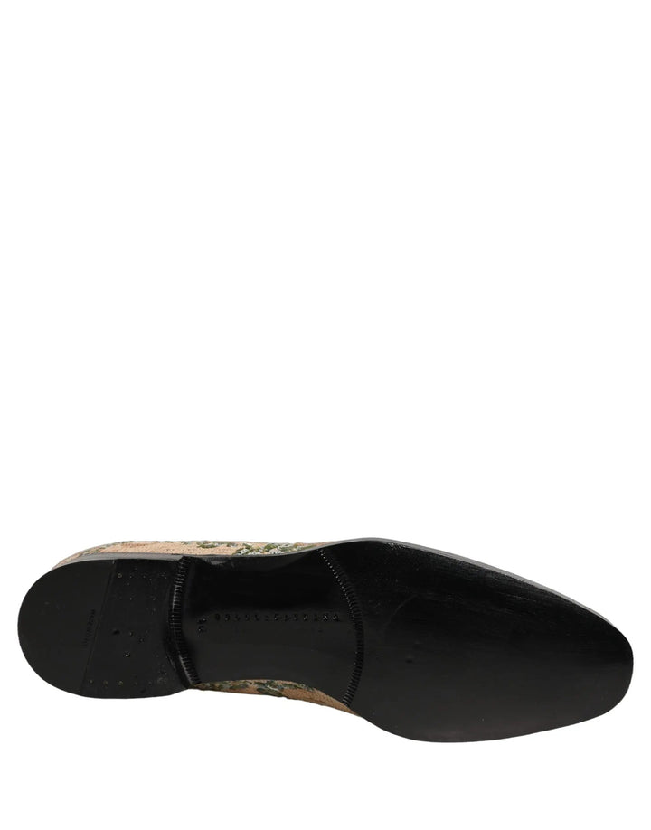 Dolce &amp; Gabbana Beige Sequin Embroidery Dress Loafers Shoes