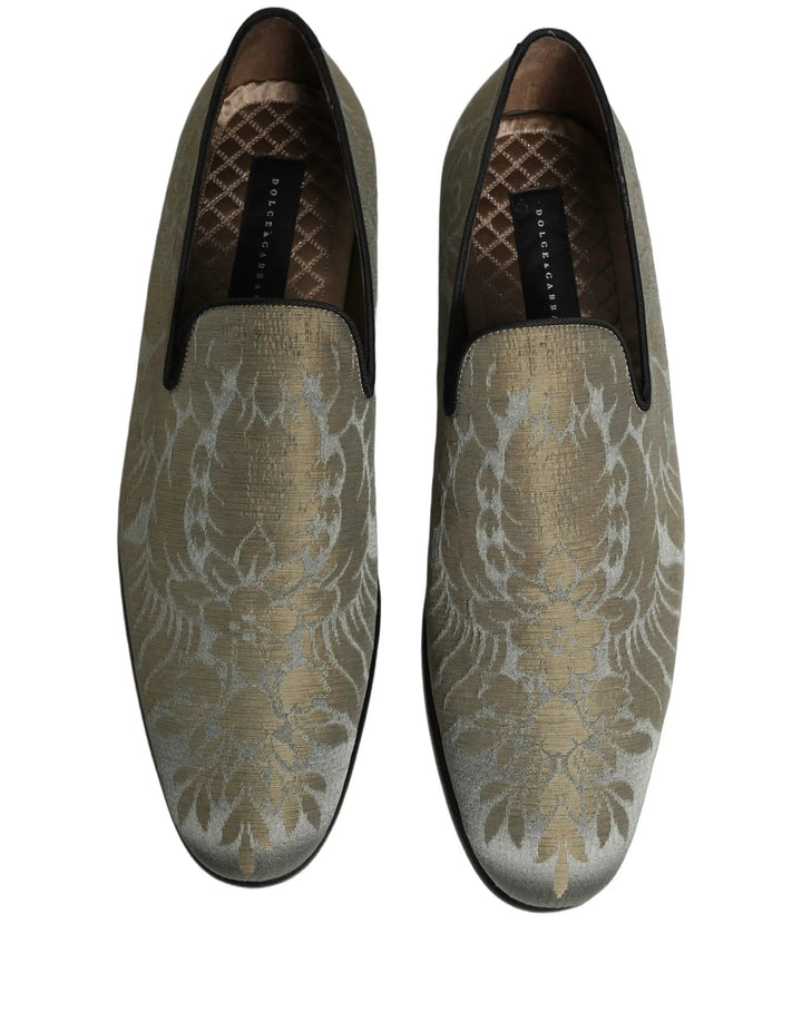 Dolce &amp; Gabbana Gold Floral Jacquard Slip On Loafers Shoes