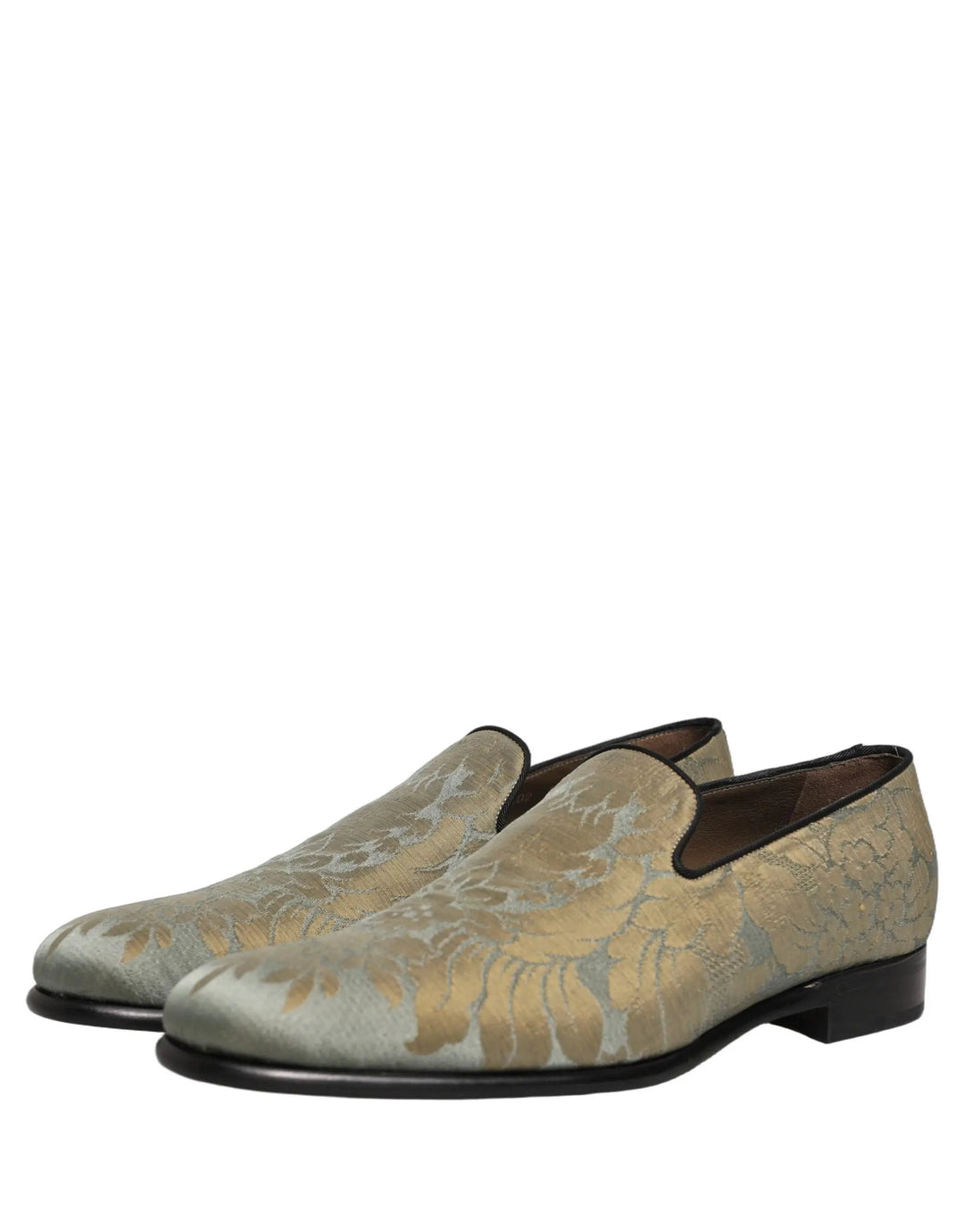 Dolce &amp; Gabbana Gold Floral Jacquard Slip On Loafers Shoes