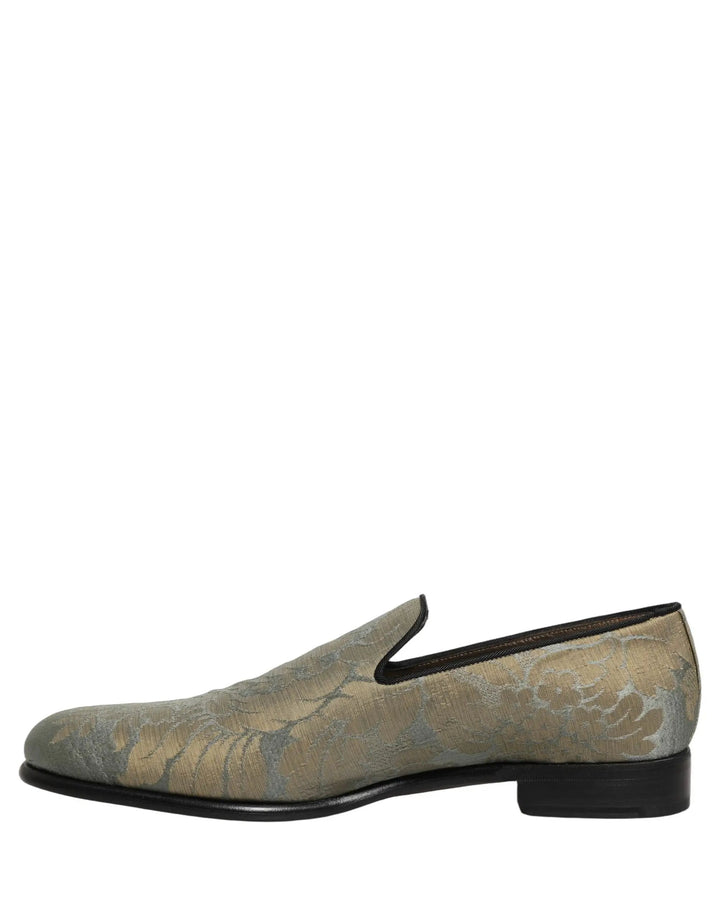 Dolce &amp; Gabbana Gold Floral Jacquard Slip On Loafers Shoes
