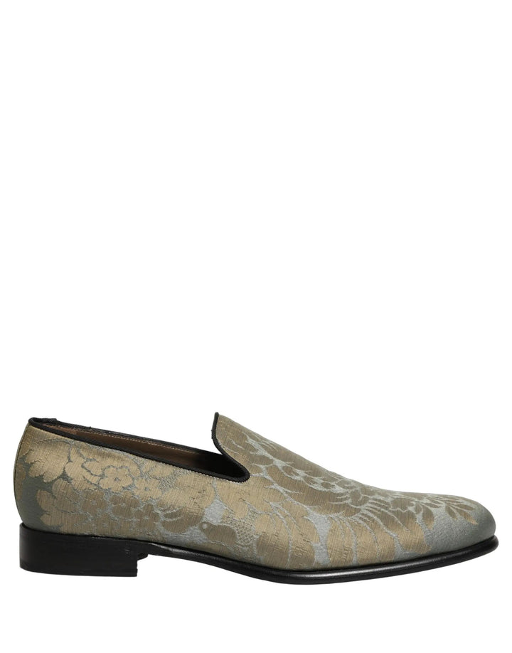 Dolce &amp; Gabbana Gold Floral Jacquard Slip On Loafers Shoes