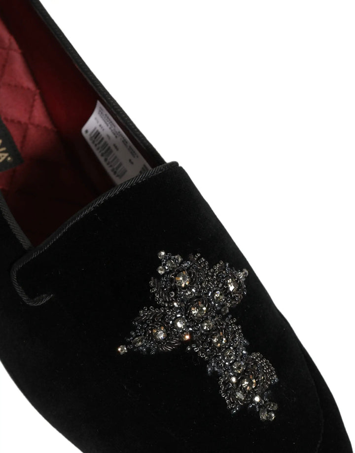 Dolce &amp; Gabbana Black Suede Embellished Dress Loafers Shoes