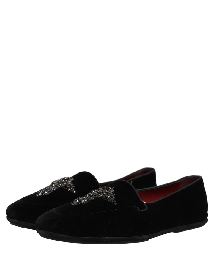 Dolce &amp; Gabbana Black Suede Embellished Dress Loafers Shoes