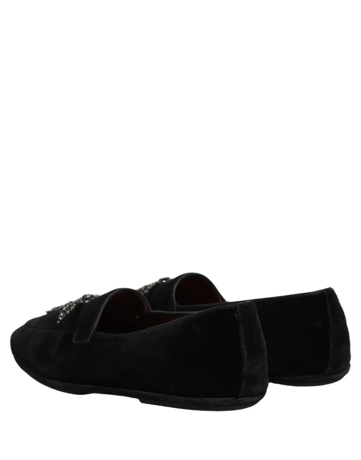 Dolce &amp; Gabbana Black Suede Embellished Dress Loafers Shoes