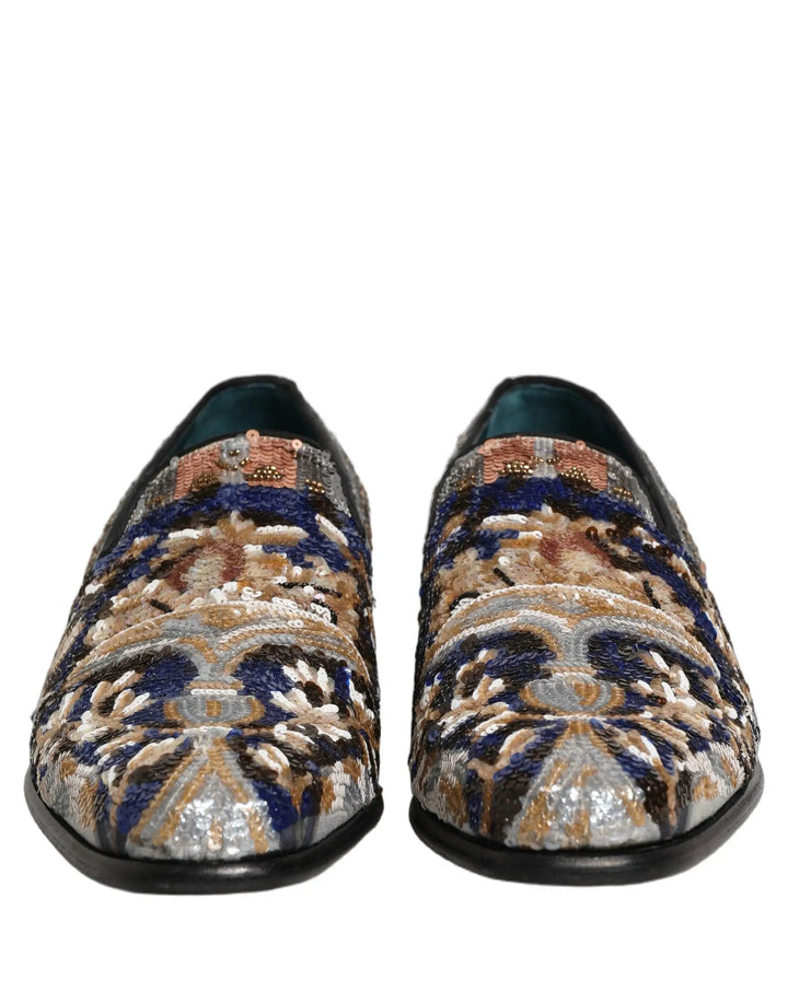 Dolce &amp; Gabbana Multicolor Embroidered Sequin Loafers Shoes