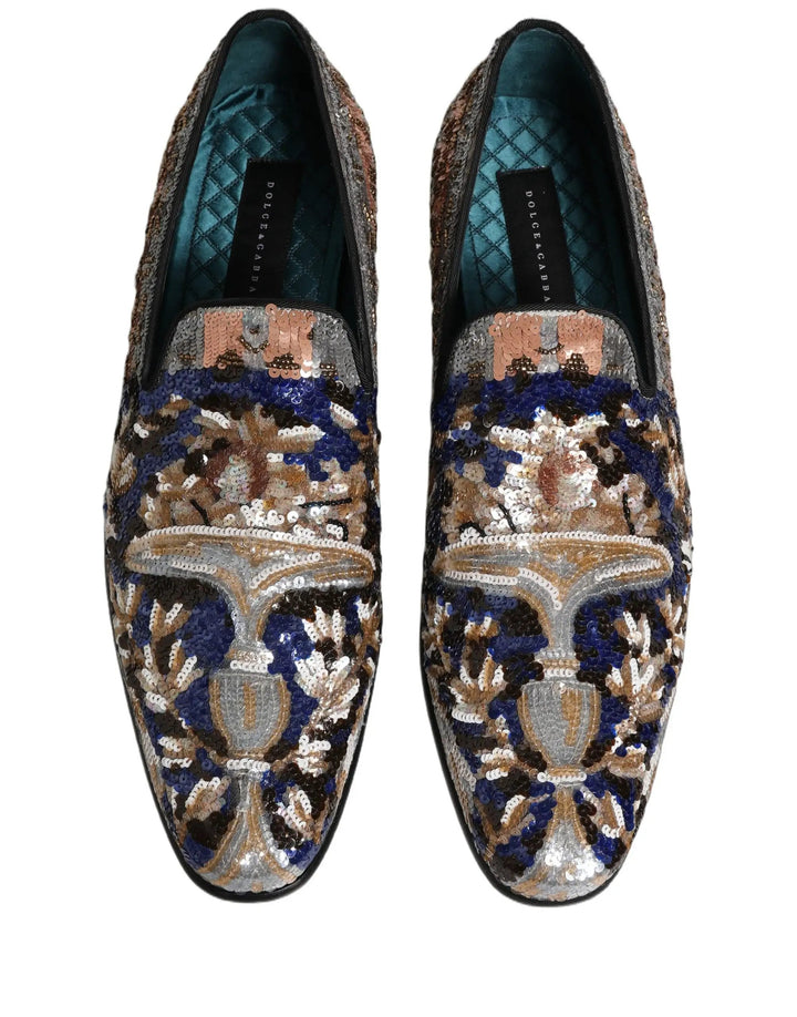 Dolce &amp; Gabbana Multicolor Embroidered Sequin Loafers Shoes