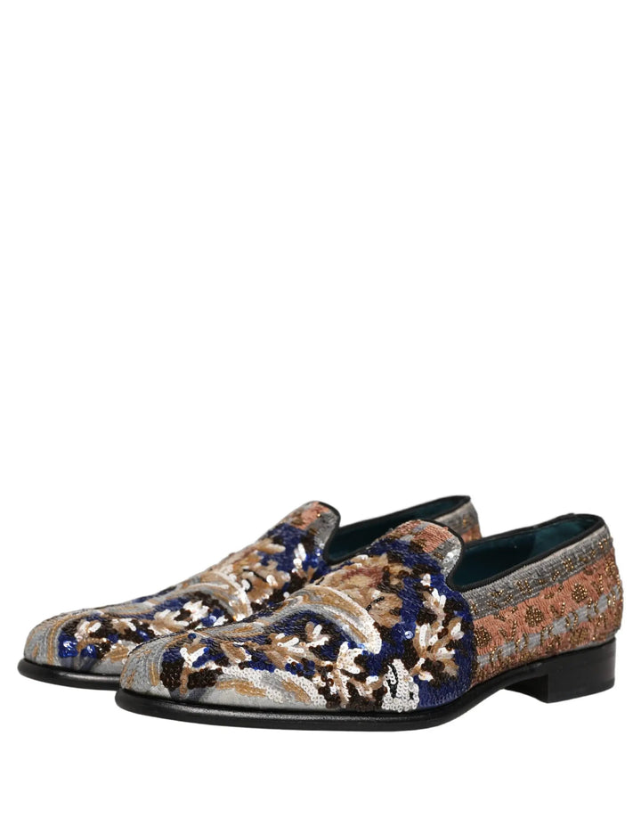 Dolce &amp; Gabbana Multicolor Embroidered Sequin Loafers Shoes