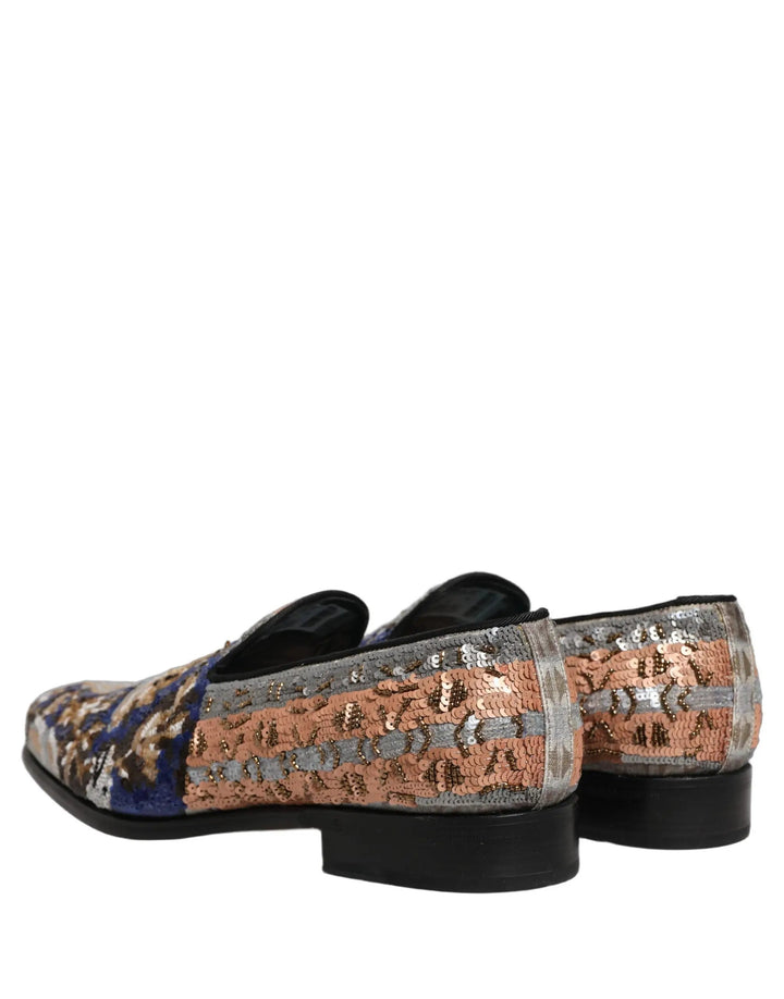 Dolce &amp; Gabbana Multicolor Embroidered Sequin Loafers Shoes