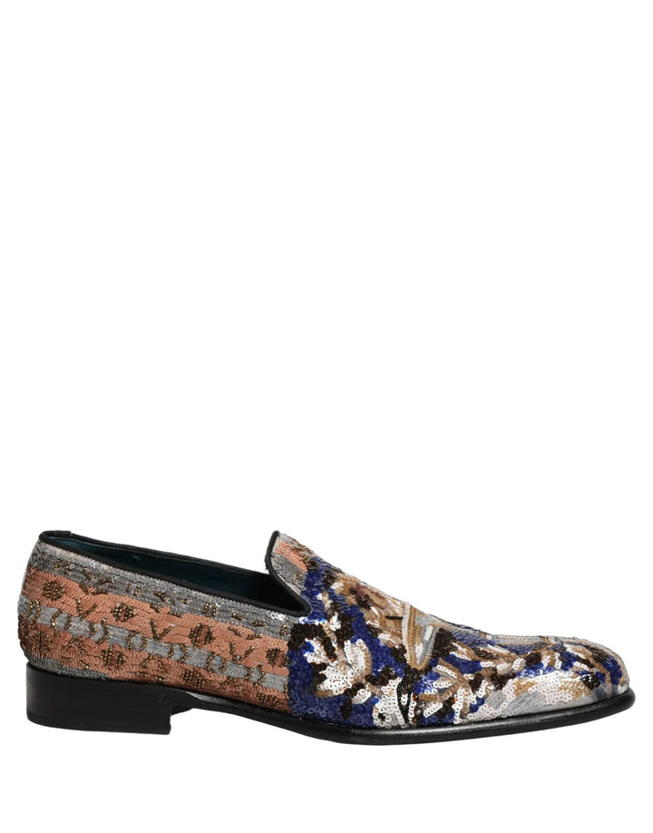 Dolce &amp; Gabbana Multicolor Embroidered Sequin Loafers Shoes