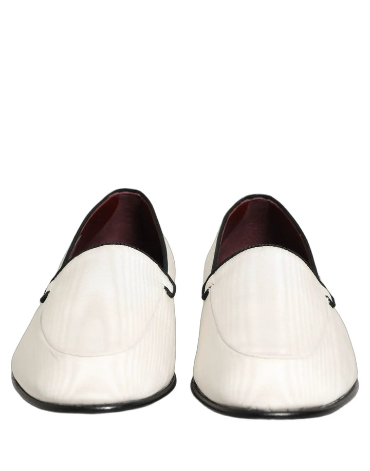 Dolce &amp; Gabbana White Velvet Slip On Men Flats Loafers Shoes