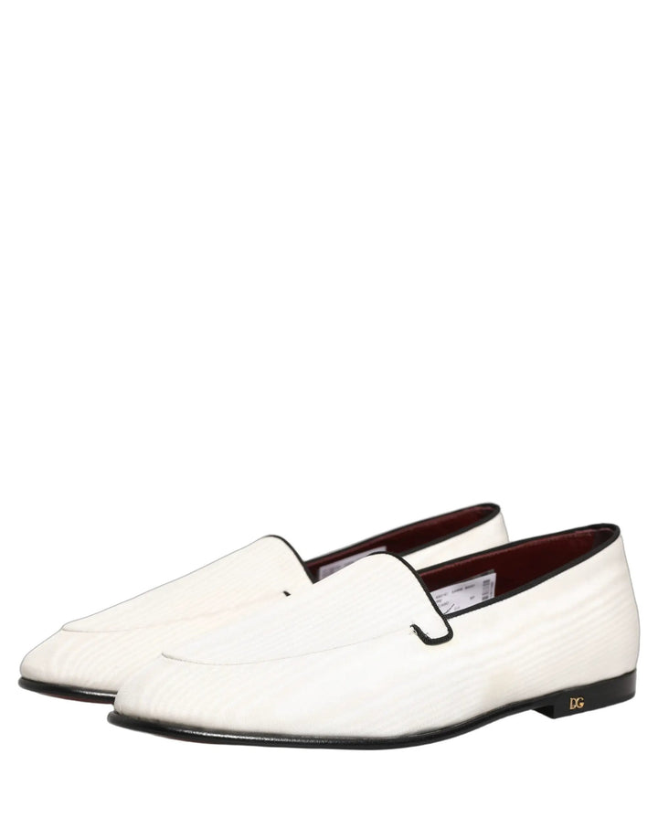 Dolce &amp; Gabbana White Velvet Slip On Men Flats Loafers Shoes