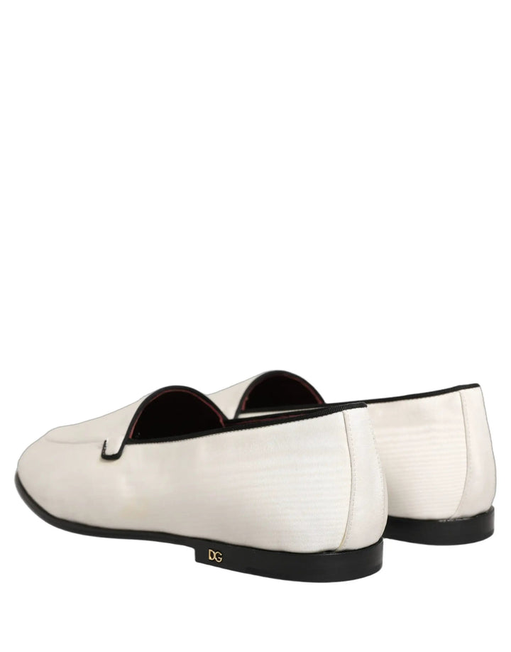 Dolce &amp; Gabbana White Velvet Slip On Men Flats Loafers Shoes