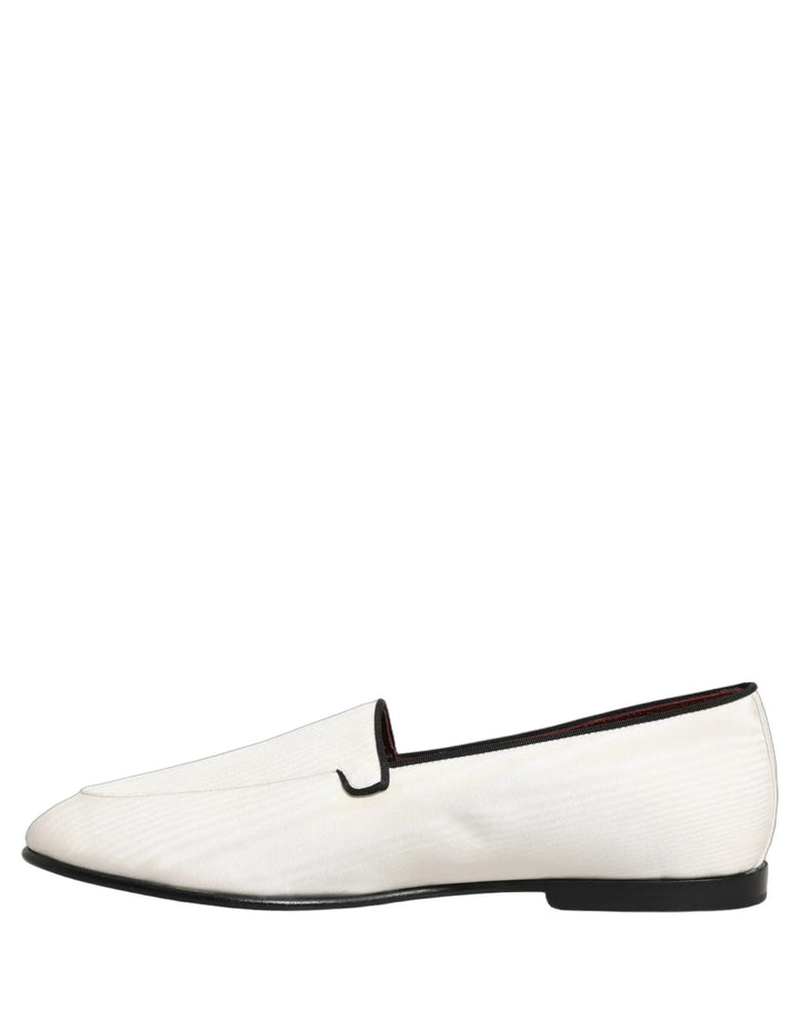 Dolce &amp; Gabbana White Velvet Slip On Men Flats Loafers Shoes