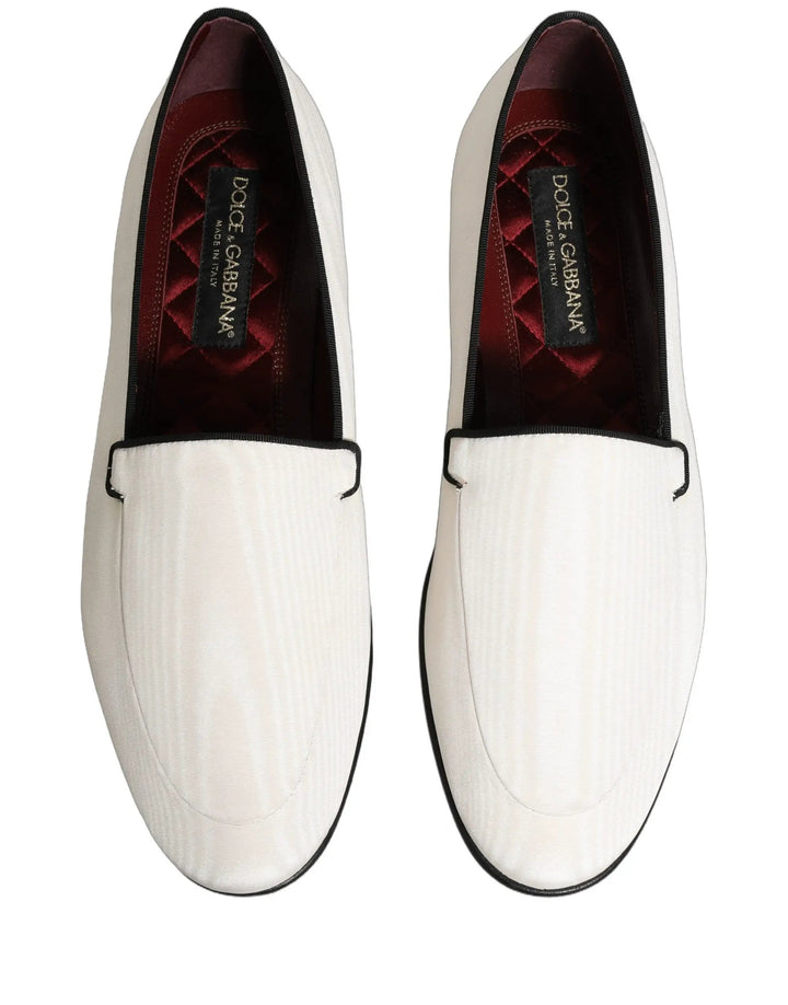 Dolce &amp; Gabbana White Velvet Slip On Men Flats Loafers Shoes