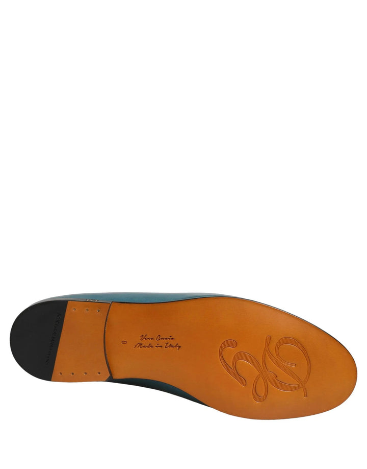 Dolce &amp; Gabbana Blue Leather Logo Slip On Men Loafers Shoes