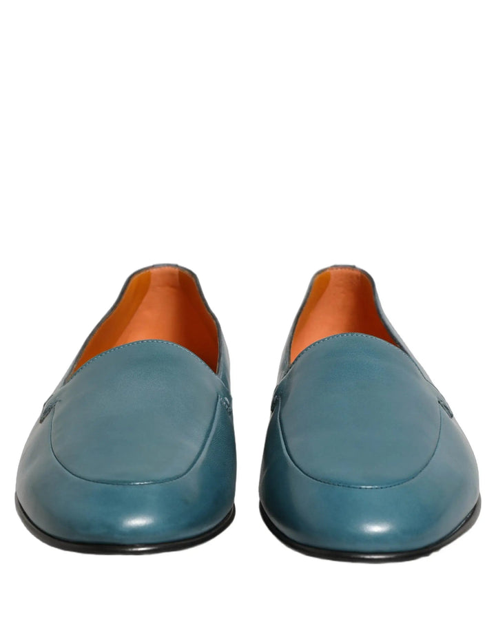 Dolce &amp; Gabbana Blue Leather Logo Slip On Men Loafers Shoes