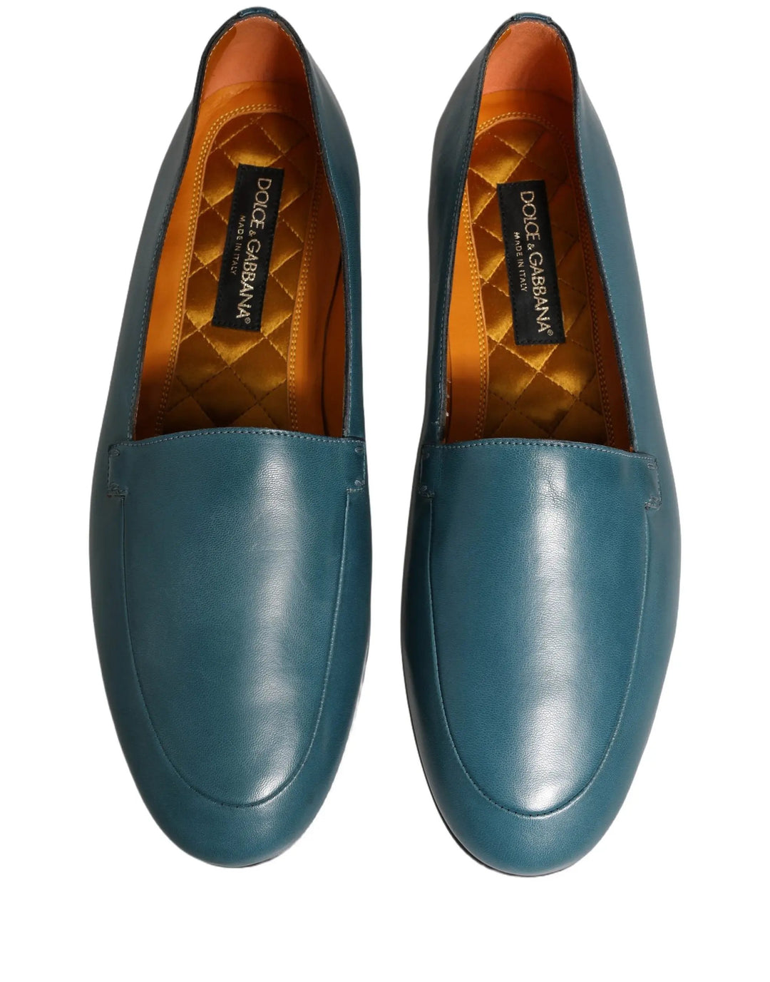 Dolce &amp; Gabbana Blue Leather Logo Slip On Men Loafers Shoes