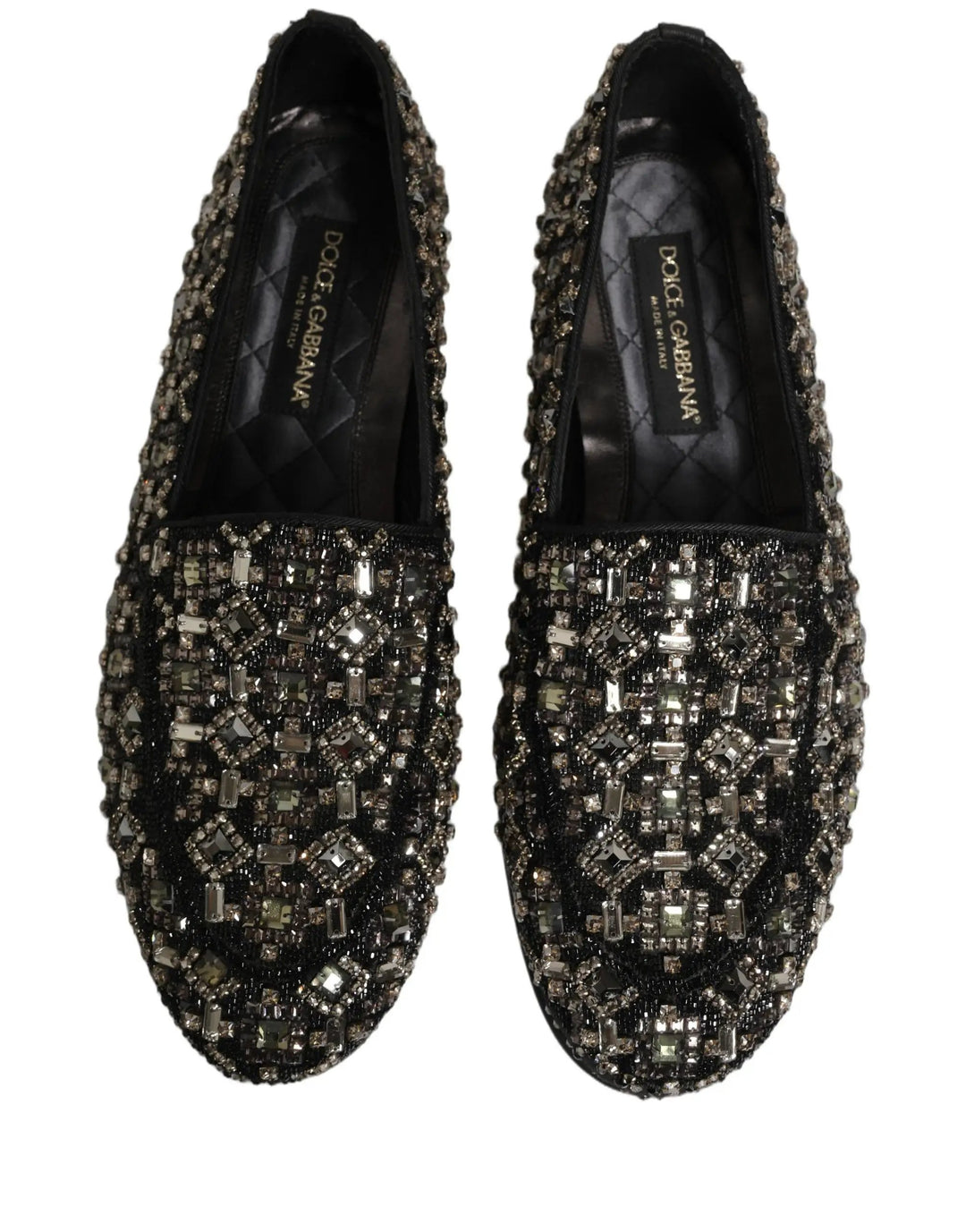 Dolce &amp; Gabbana Silver Leather Logo Slip On Loafers Shoes